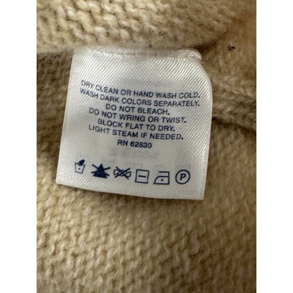 Lands End Women's Cardigan Sweater 8 Beige Wool Knit Sleeves Full Zip *DEFECTS* - Picture 4 of 14